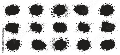 Ink drops and splashes. Blotter spots, liquid paint drip drop splash and ink splatter. Artistic dirty grunge abstract spot vector set. Illustration monochrome drip splash, splat messy inkblot
