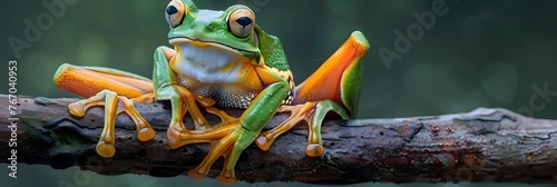 Captivating Red-Eyed Tree Frog Perched on Vibrant Green Leaf in Lush Tropical Forest Habitat