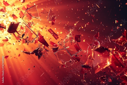 shattered glasses with an explosion of light and fire abstract background