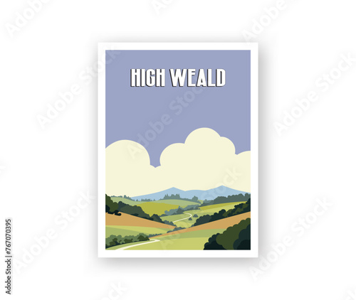 High Weald Illustration Art. Travel Poster Wall Art. Minimalist Vector art
