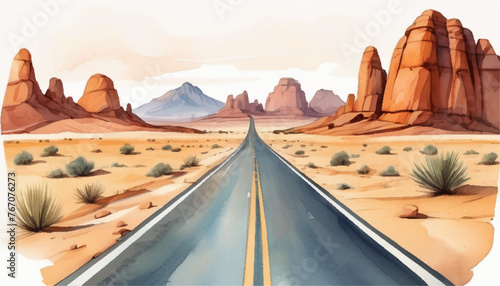 Desert Road Landscape: Watercolor Vector Illustration Design