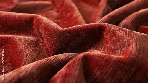 Red velvet fabric with a wavy pattern.