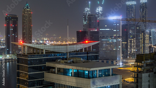 Dubai business bay towers night timelapse aerial