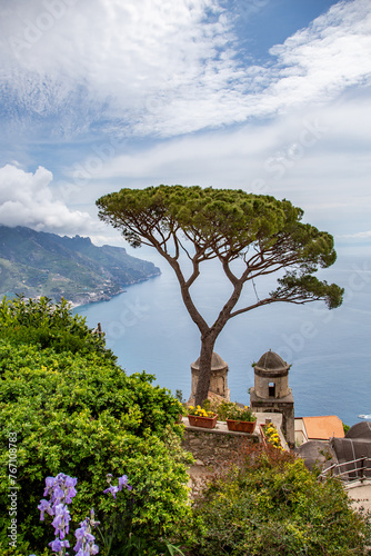Beautiful view of the sea from Ravello, Positano, Italy, on the Amalfi Coast