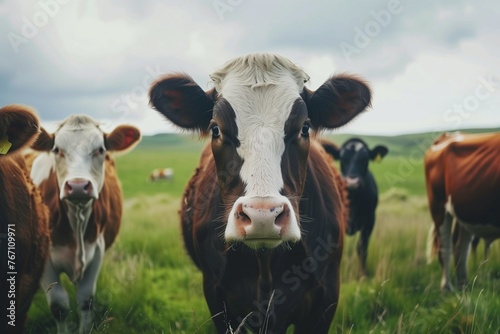 portrait cows in a field