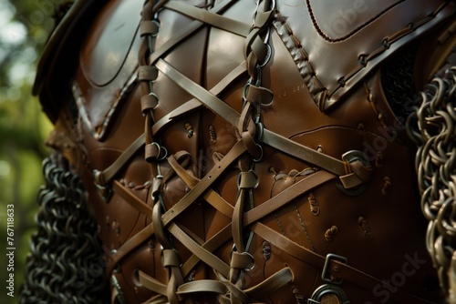 rear view of interlaced leather on a breastplate