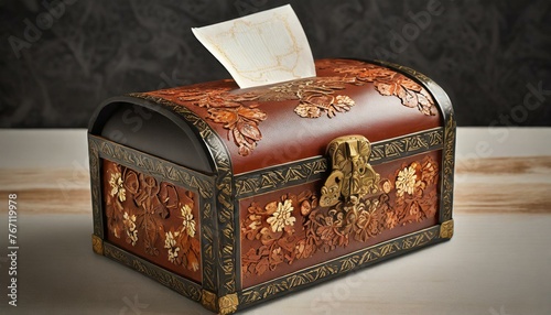 wooden box.an elegant and functional tissue paper box case with a European flair, featuring intricate patterns, ornate detailing, and luxurious materials like embossed leather or polished wood, bringi
