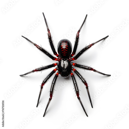 Black Widow Spider Isolated on White Background, High Detail Close-Up