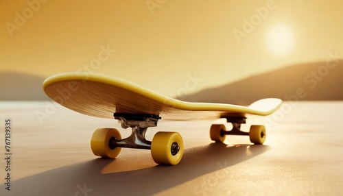 yellow skateboard or skating surf board on vibrant color background with extreme lifestyle 3d rendering