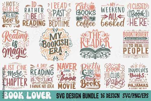 Typography t shirt Design Bundle SVG Cute File book lover svg design, Book Lover vector, Book Lover sticker, book silhouette clipart