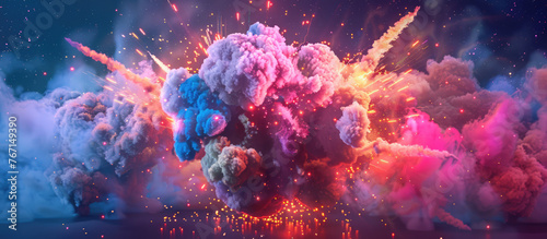 Explosive dance of colors in a nebulous form