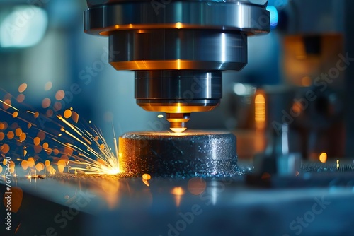 Precision metal grinding in industrial workshop, skilled craftsmanship, high-tech manufacturing, digital painting