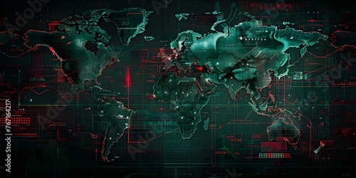 Global Cyber Attacks: Detailed World Map on Dark Background in High Resolution. Concept Cyber Security, World Map, Dark Background, High Resolution, Global Attacks