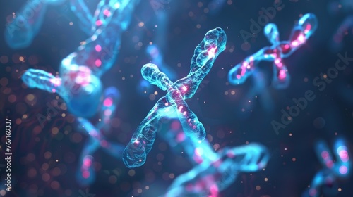 Simplified yet elegant portrayal of homologous chromosomes, focusing on their pairing during meiosis 3D illustration