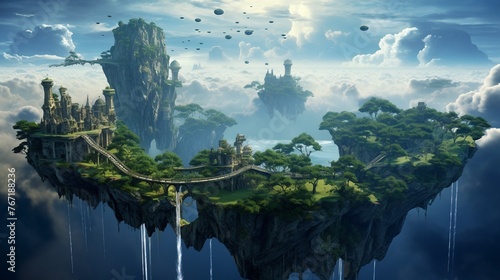 a floating island in the sky with a bridge