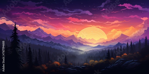 An enchanting gradient panorama, transitioning from goldenrod yellows to cosmic purples, a striking backdrop for graphic design.