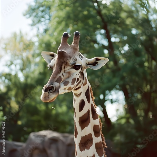 Graceful giraffe, towering and gentle, skylines natural wonder