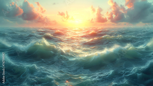 Ocean Sunrise Drenched Waves Meditation Background