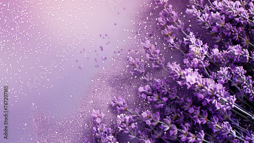 Lavenders with glitter bokeh background. Copy space.
