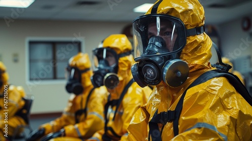 Visualize a training session on hydrogen sulfide rescue techniques, with instructors demonstrating rescue protocols and PPE use.