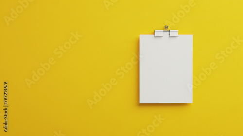 Pinned white note paper on a bright yellow wall