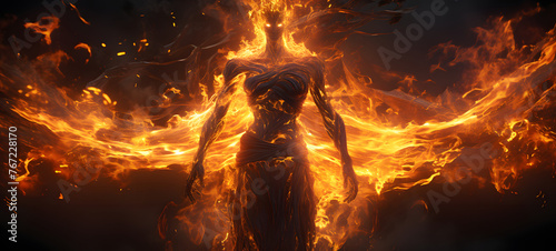 anthropomorphic fire elemental energy in human, ai generative