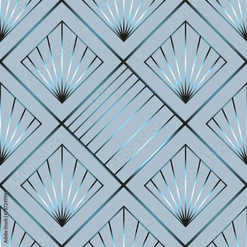 Seamless vector geometric art deco pattern with rhombuses, stripes, palmettes and gradients