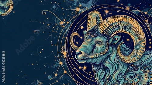 a ram with horns and stars