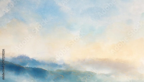 pastel faded blue hand painted watercolor background design with paint bleed and fringing in pretty art design on watercolor paper texture soft sky or spring color background with no people