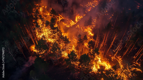 Aerial View of a Forest Fire. Generative AI