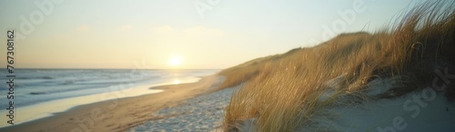 Sunset at the Beach: Relaxing Day on the Dunes Near the Shimmering Sea
