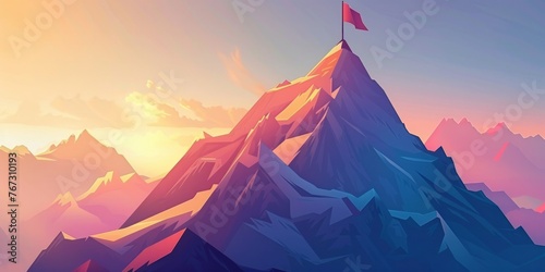 Vibrant mountain peak with flag, symbolizing digital summit achievement