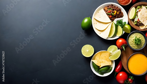 mexican food on a dark background with copy space