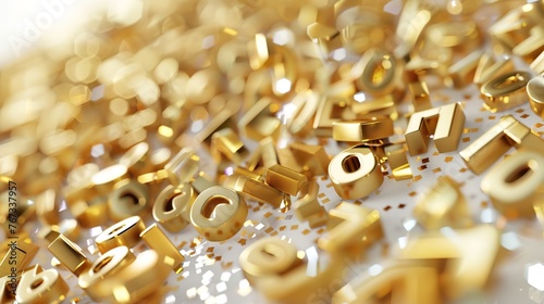gold scientific numbers and letters gibberish , white sparkly background