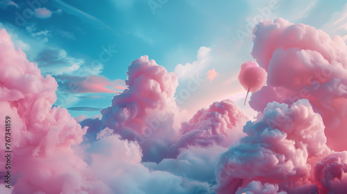Colorful pink and blue pastel feathery clouds, cotton wool. Background, texture. Kolorowe różowo niebieskie pastelowe pierzaste chmury, wata. Tło, tekstura 