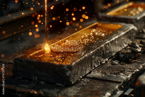 Goldsmith casting gold into ingot modules