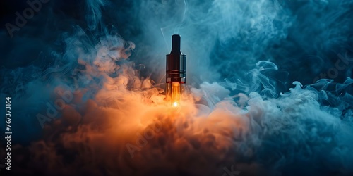 Vape Pod Surrounded by Smoke on a Dark Background: Perfect for Vape Shop Promotion. Concept Vape Pod, Smoke, Dark Background, Vape Shop, Promotion