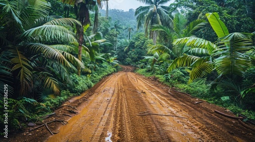 Tropical Jungle's Rural Road Amidst Lush Grounds