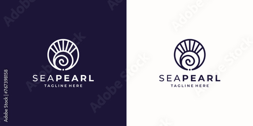 minimalist Nautilus Pompilius nautilus shell spiral shape logo inspiration.