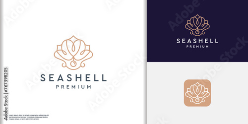 minimalist luxury the pearl logo inspiration. premium vector sea shell logo line art style.