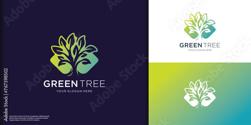 silhouette garden plant tree logo design inspiration, tree logo on negative space concept and colorful.