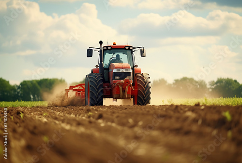 Tractor plowing field with plow