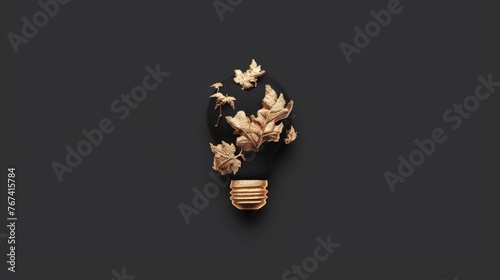  a black and gold brooch with leaves and leaves on the back of the brooch, on a black background.