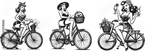 Black and White Pin-Up Girls Cycling