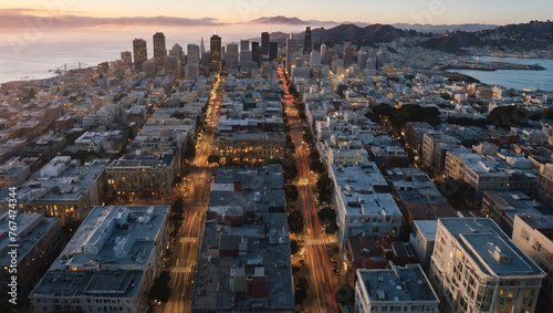 San Francisco City Aerial Sunset 