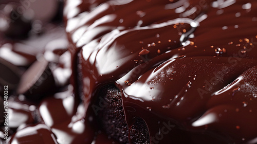 Close-up of Rich Melted Chocolate Cascading on Dessert Delicacy