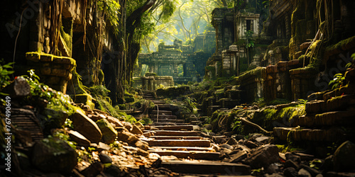Hiding ancient secrets of jungle with wood temples and ruins, like an arena for archaeological d