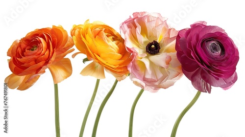 Ranunculus (persian buttercups), isolated on white ,Generative ai, 
