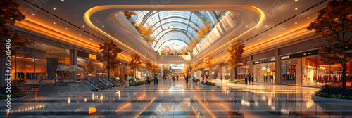 lights in the city, Shopping Mall Interior Visualization 3D Illustration