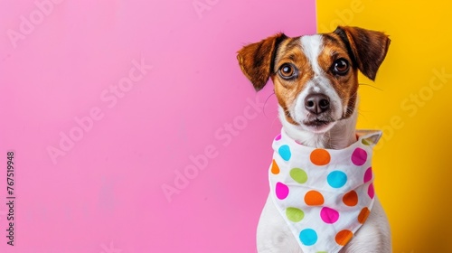 Blank mockup of a vibrant and colorful pet bandana perfect for adding some personality to your pets look.